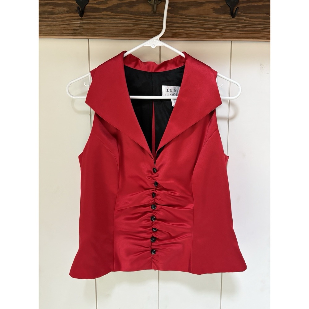 Vintage JR Nites by Caliendo Vest Sz 10 Made USA Red Satin Rockabilly Pinup Y2K